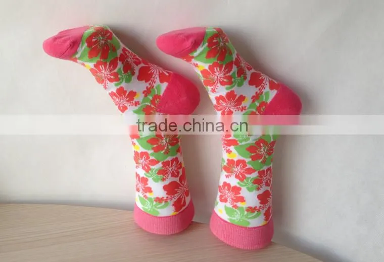 HaiNing Sock Factory 200 Needles Halloween All Over Flower Pattern Stock Women Pink Cotton Socks