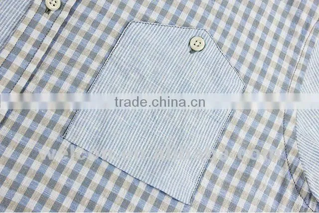 Latest brand design European style slim fit casual plaids trendy fashion short sleeve linen cotton shirts for men