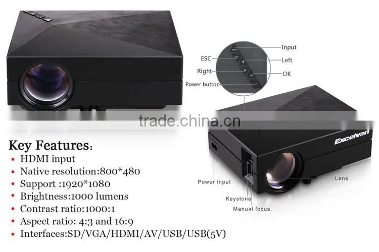 Hot selling GM60 Portable Mini Home theater LED Projector support WiFi connect , with HDMI USB AV VGA SD port