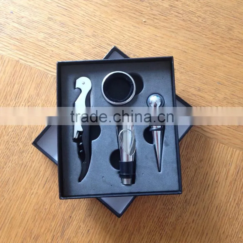 Wine Bottle Opener 4pc Tool Set Corkscrew Pourer Stopper Drip Ring Aerator Gift