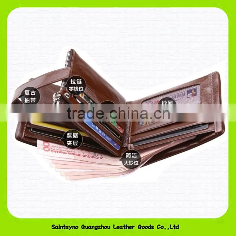 15627A Top quality factory outlet durable leather tri-fold men wallet