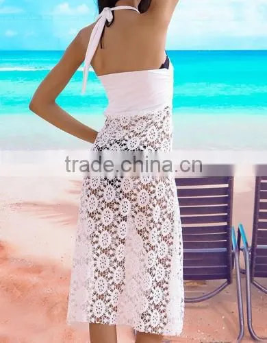 New Fashion Women's Sexy Two Ways Wear Spaghetti Strap Sleeveless Hollow Out Loose Solid Lace Dress