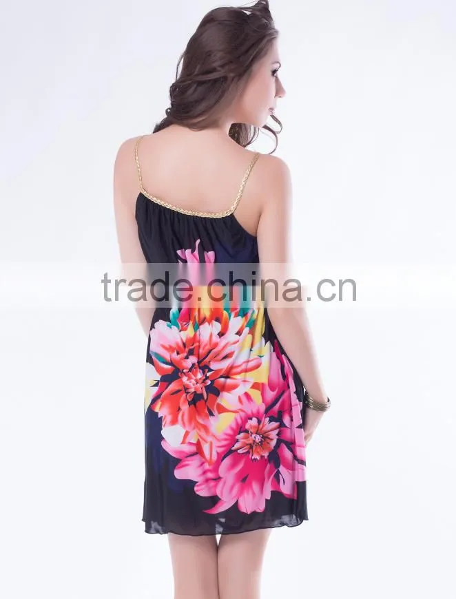 Latest fashion multi flowers panttern sexy ladies summer dress 2015