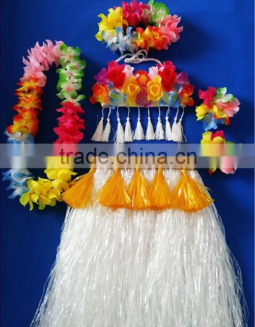 2014 new fashion hawaiian hula skirts with flower trim