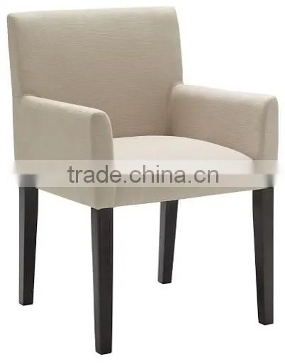 simple chair style design beige fabric wooden dining chair have armrest for restaurant used