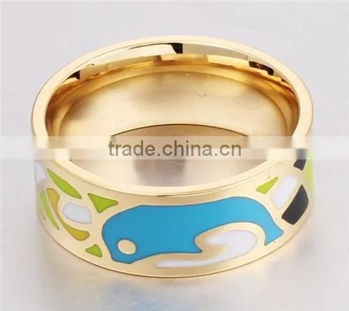 Fashion gold plated 316 stainless steel enamel book ring