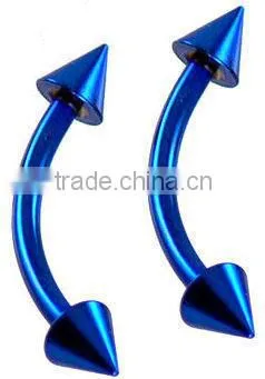 Blue Titanium Double spike Eyebrow Ring