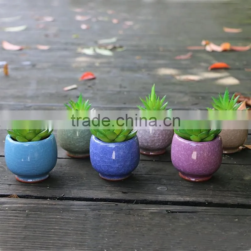 Whosale colorful mini cracked ceramic flower pots with hole