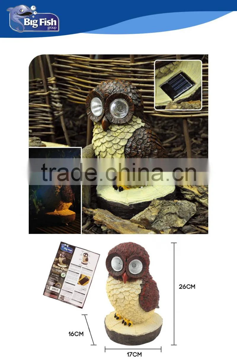 Solar Powered animal Barn Owl shaped Light polyresin garden light