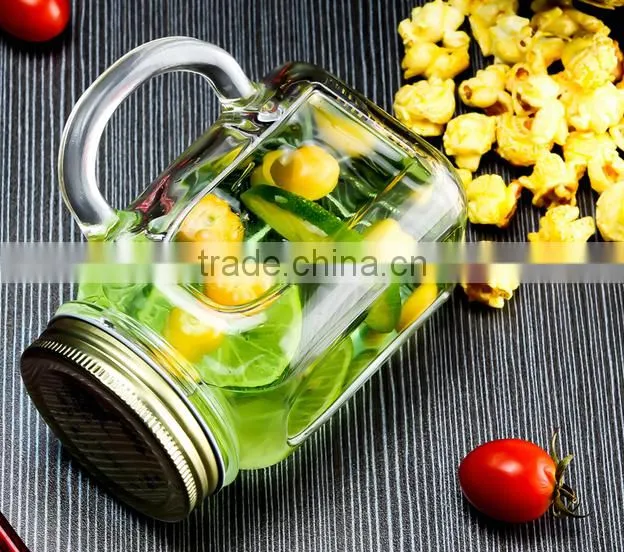Haonai wholesale food pickle storage glass jar with handle and lid