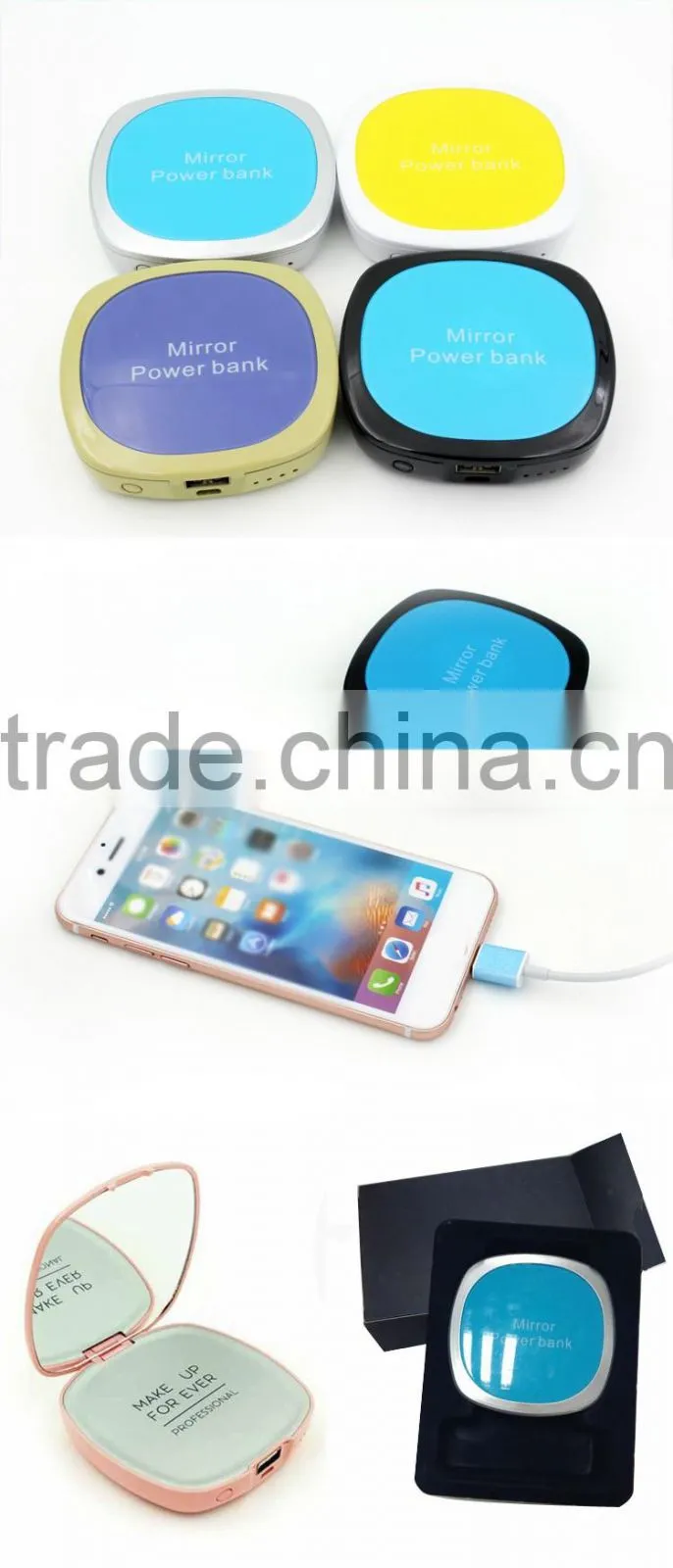 2017 mirror power bank 4000mAh polymer battery mobile phone charger for ladies