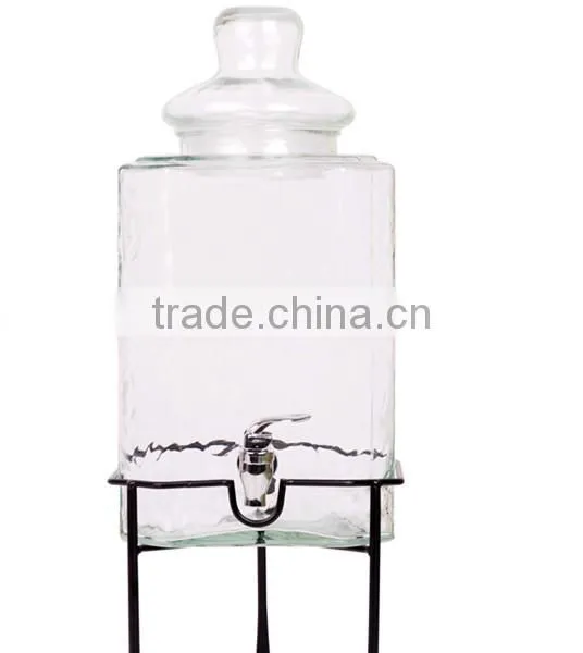 hexangular glass beverage dispenser with stainess steel tap