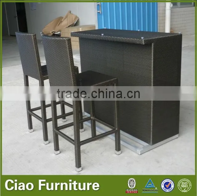 synthetic rattan bar table with glass top