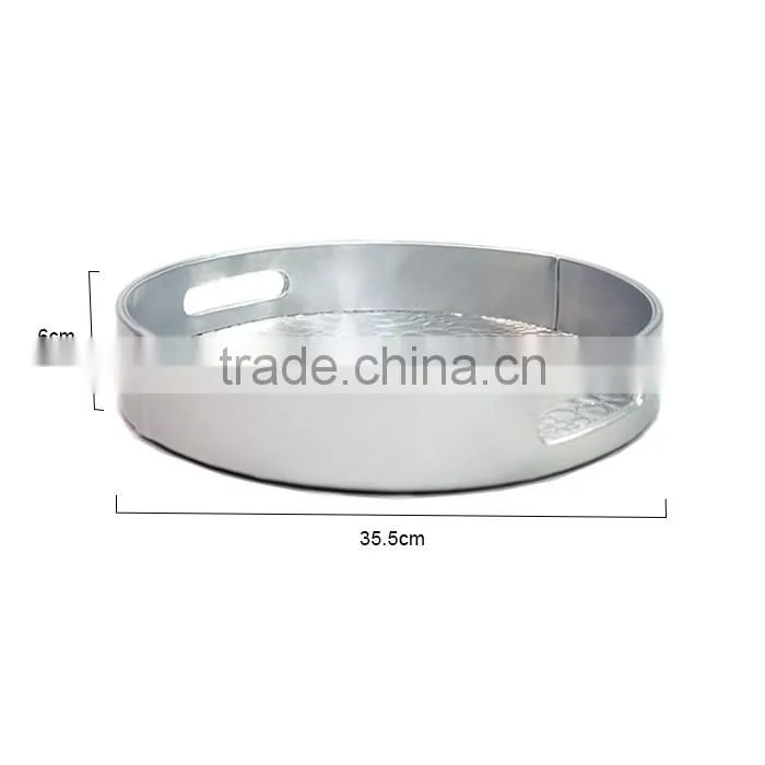 Round Silver Faux Leather Tray For Home/Office