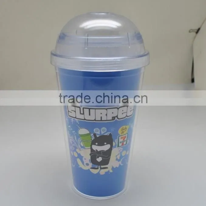 with spiral straw 16oz plastic dome lid tumbler
