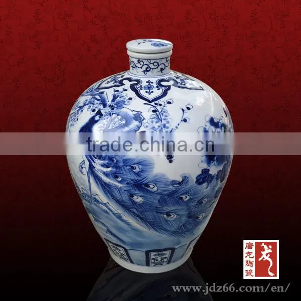 Blue and white porcelain design excellent quality phoenix ceramic 187ml wine bottle for best sale