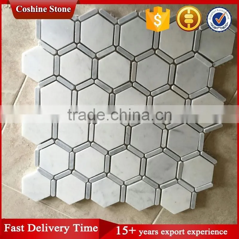 White carrara marble hexagon mosaice tiles