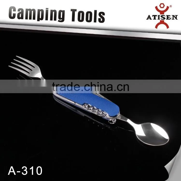 Best Gift 6 In 1 Multifunctional Camping Tools Outdoor Survival Folding Pocket Knife fork and Scoop
