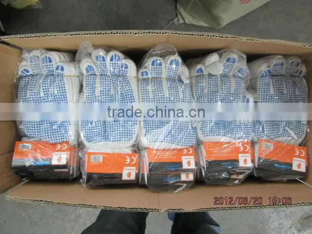 DDSAFETY Bleach Cotton String Knit Gloves With Blue PVC Dots Safety Gloves
