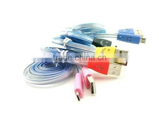 Micro USB Visible Flowing Current cable charge & synchro full LED light smile cable