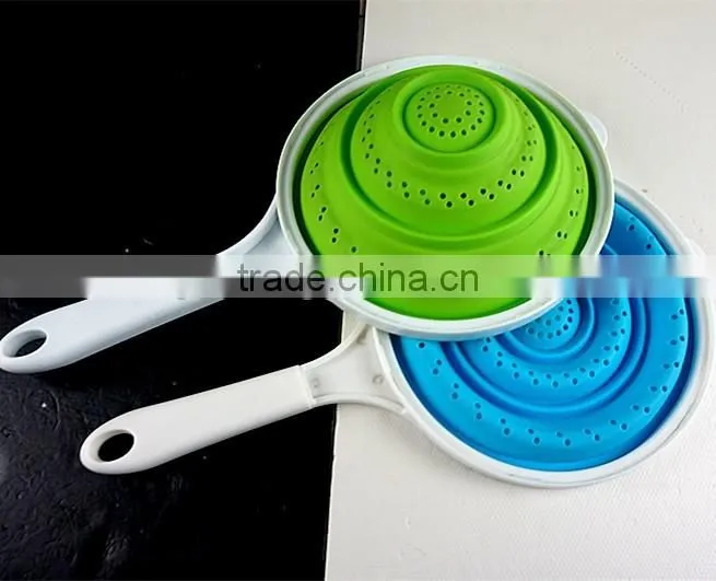 16071 SILICONE Heat resistant foldable silicone pasta strainer Silicone Colander Collapsible Strainer