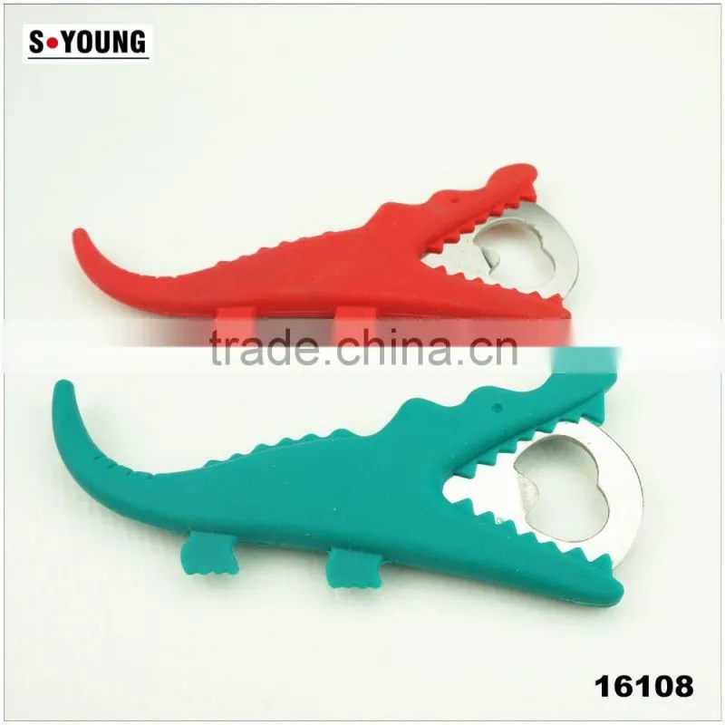 16108 crocodile shape beer bottle opener in silicone+steel