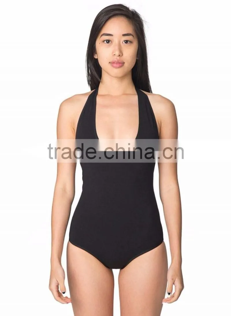 Adult High Cut Leotard Cotton Spandex Jersey Deep V Neck Backless Halter Neck Sexy One-Piece Gymnastics Leotards For Women