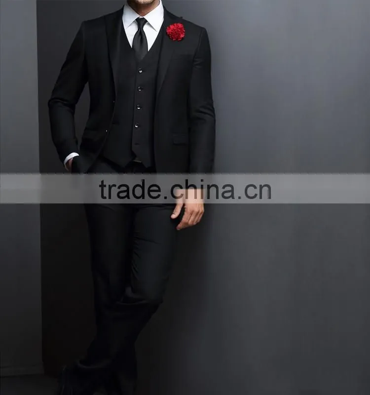2016 new arrival designer suits for men 3 piece suit black wedding pant coats