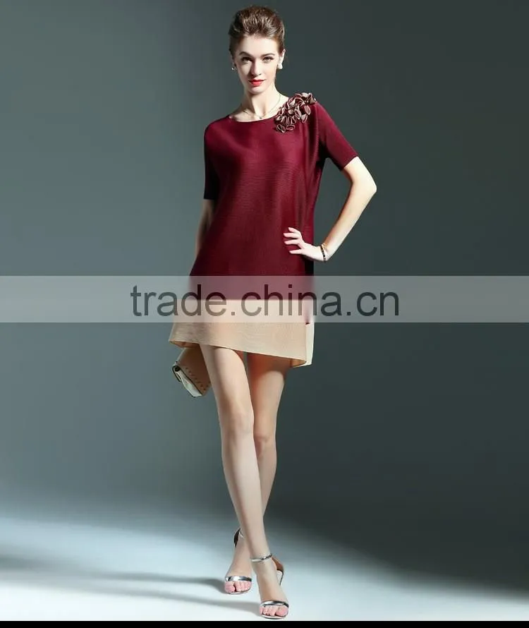 Fat mm women foreign trade large size plicated dress with 3d flower