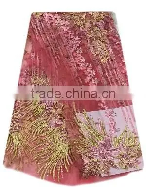 Shanghai bestway fashionable shiny textile material fabric French lace fabric Nice Tulle lace with Sequins and beads FL1395