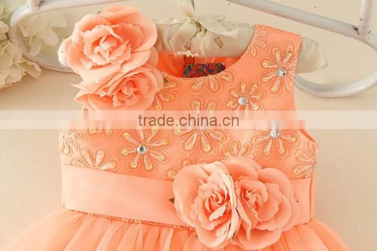 Hot Turkey wholesale children clothes summer shiny performance dance dresses Orange one piece flower party dress Vietnam dress