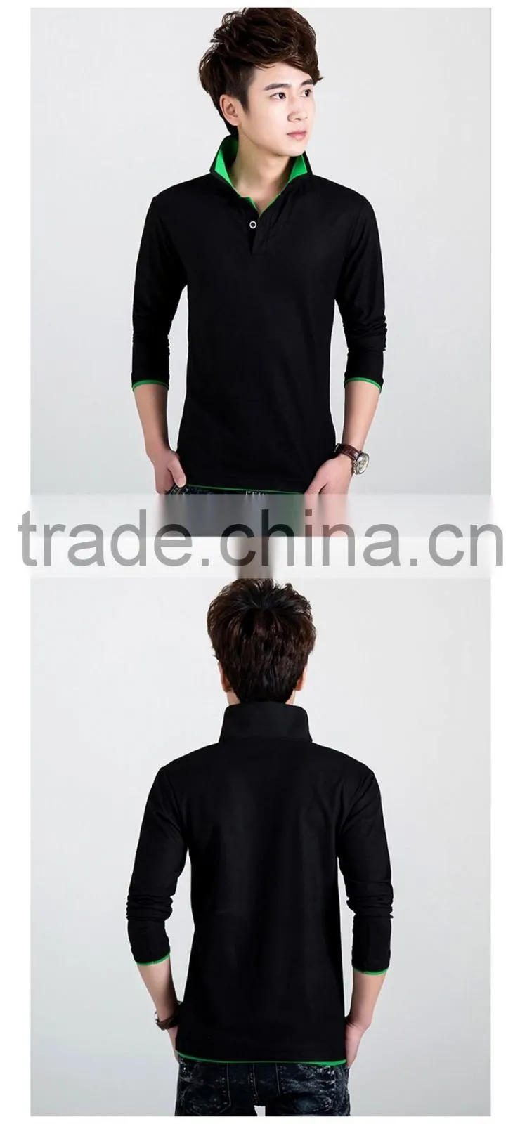 new fashion solid color mens polo shirt, long sleeve turn down collar polo shirt, slim fit quick dry polo shirt for men