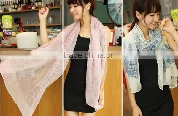Hot sale chinese style 5 color choice high quality lady chiffon material shawl fashionable scarf