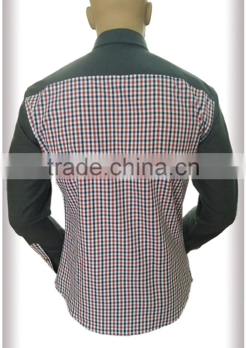 latest design Twill checked with folder pocket contrast casual men's shirt