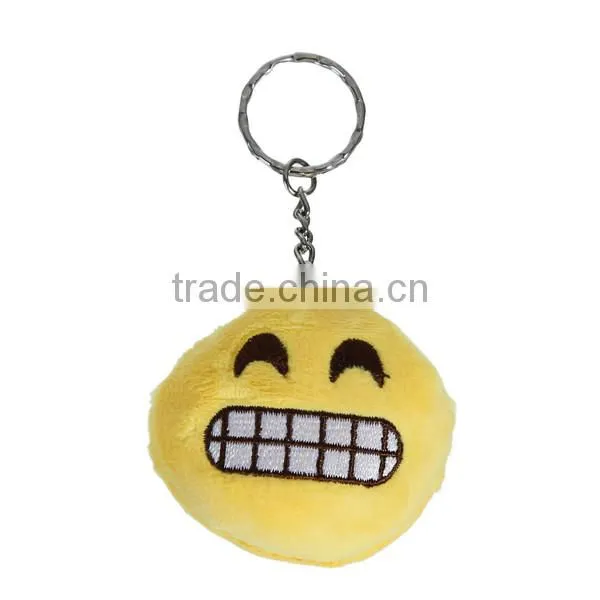 Custom Silver Tone Yellow Emoji Laughing Pattern PP Cotton Keychain Keyring