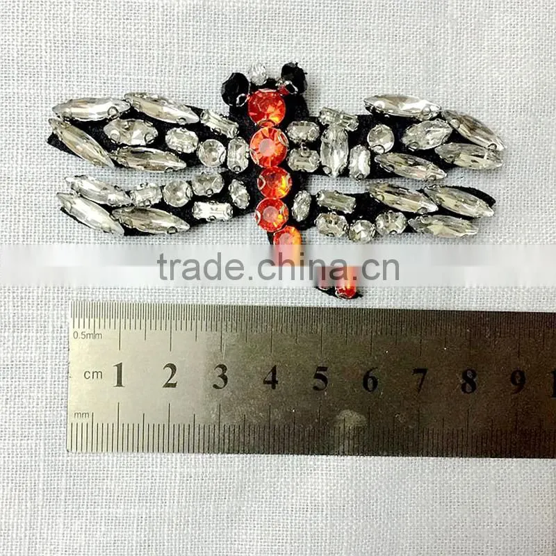 Exquisite crystal beaded Dragonfly Damselfly Insect Bug Iron On Applique Patch
