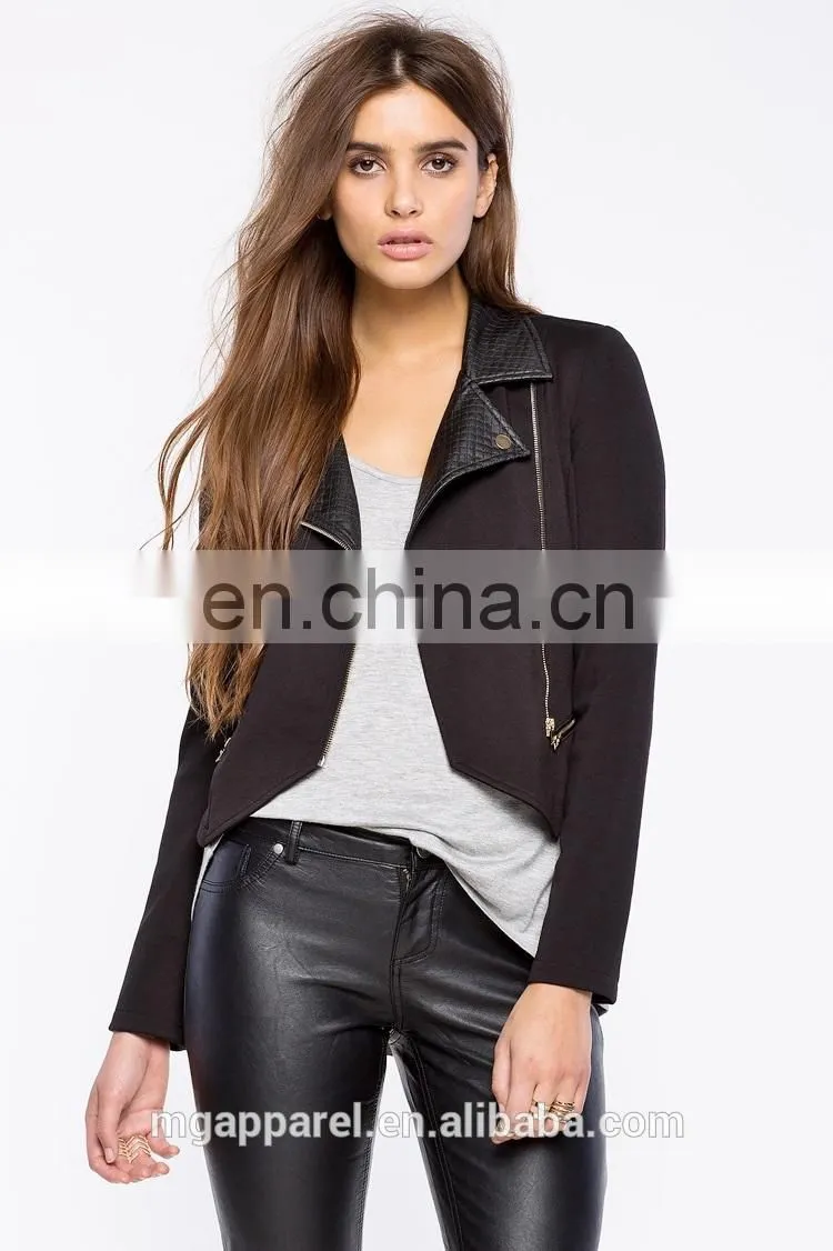 china OEM new product cheap long sleeves faux leather moto jacket women