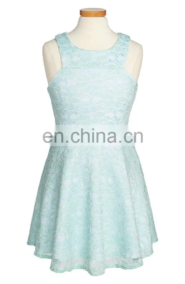 Minty green floral lace fit and flare skater dress