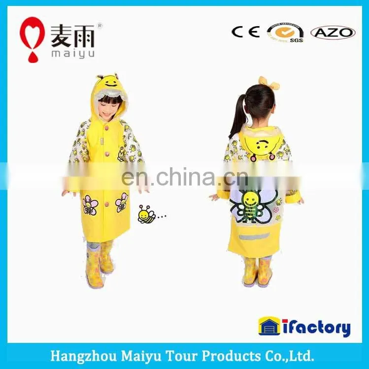 maiyu child rainsuit pvc with cartoon printing
