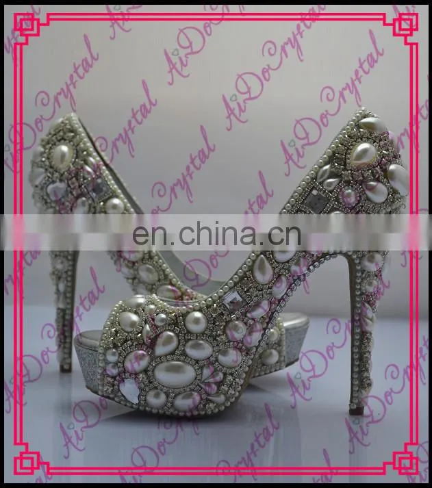 Aidocrystal Luxury custom big diamond fish mouth wedding party sandal shoes fashion white pearl high heels