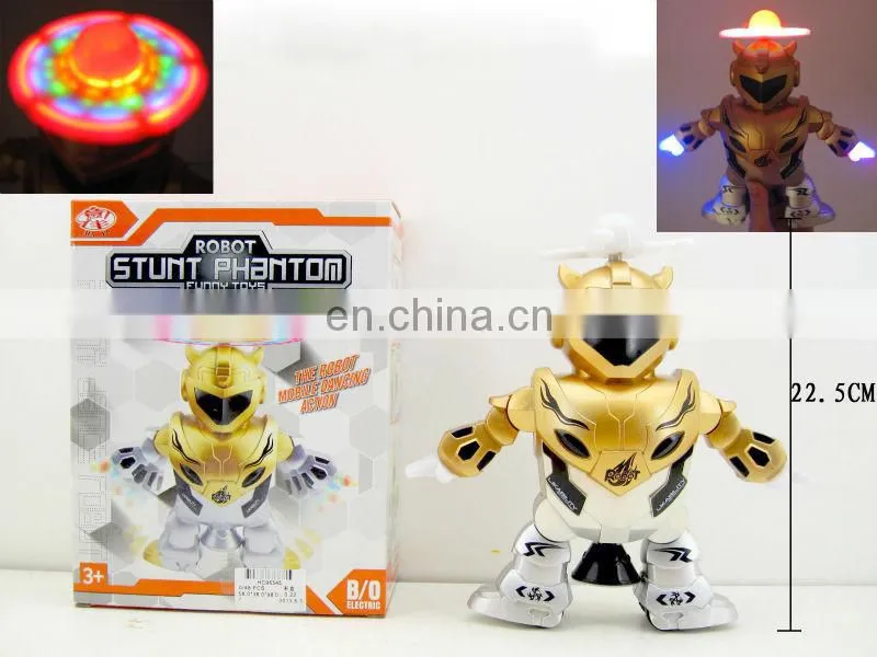 Interesting b/o spinning dancing robot toy with flashlight and music HC96545
