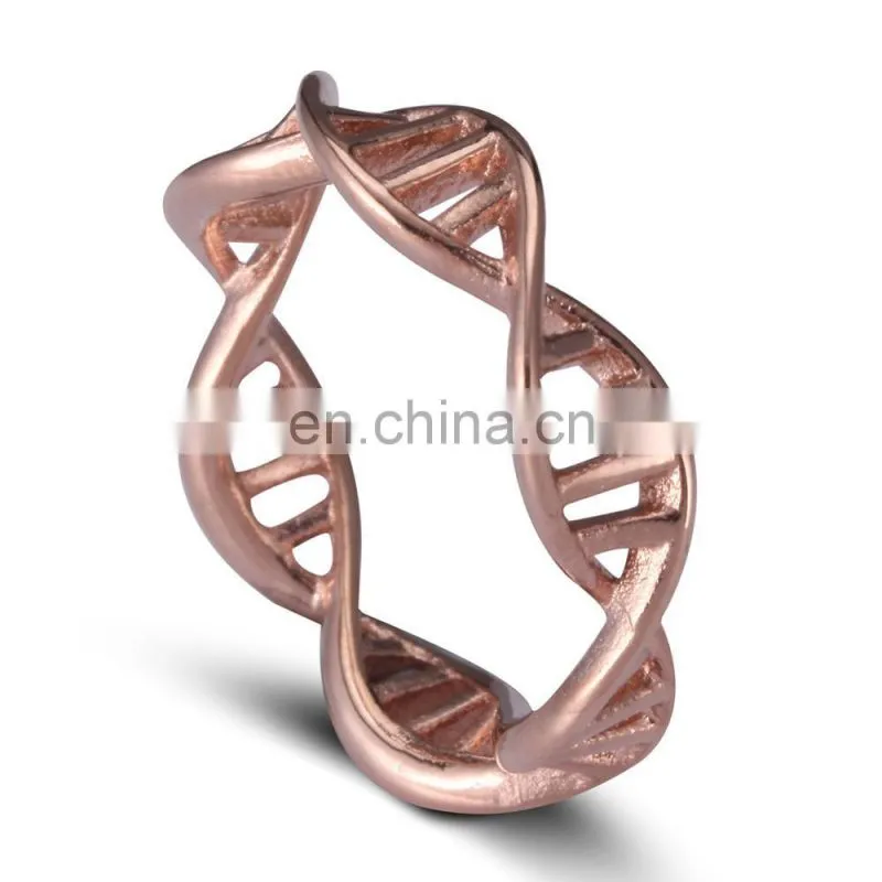 Custom alloy Rose gold /Gold /Silver DNA hollow-out ring Spiral personality molecules boys finger rings