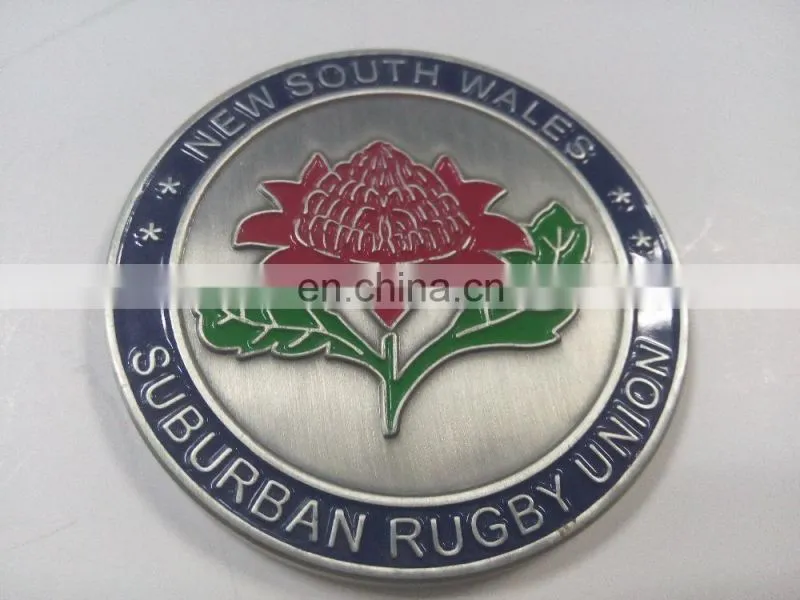 Personalized design and logo zinc alloy casting coin antique silver commemorative double-side coin with flower and ear of wheat