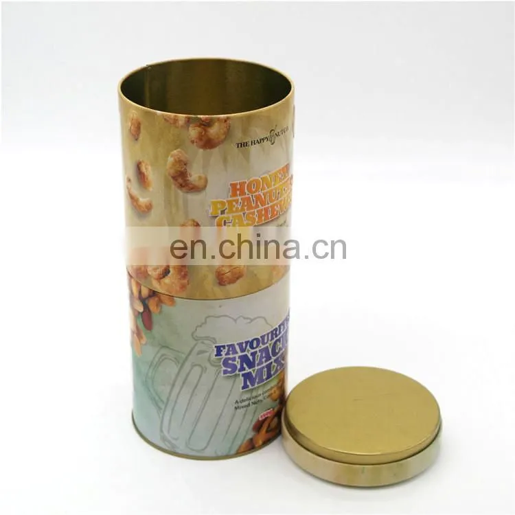Cylinder metal food tin can with stackable empty tin can