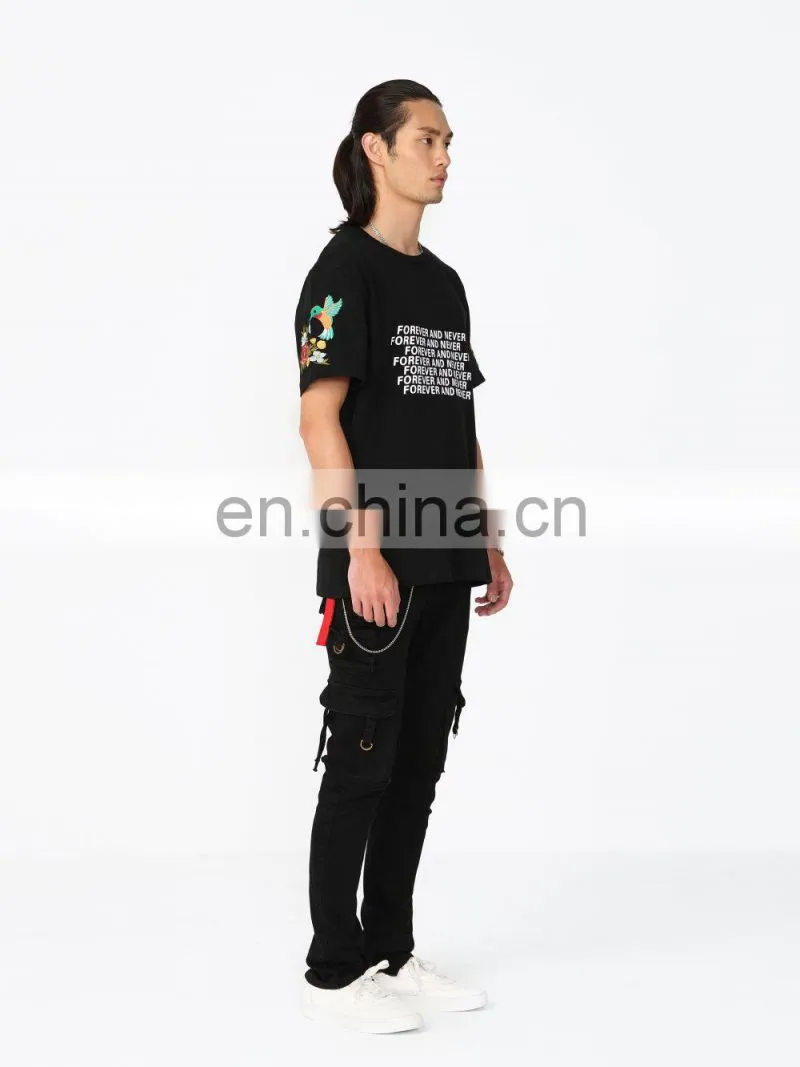 DiZNEW Clothing Manufacturers Custom Mens Cotton Embroidery Plain Black T shirt