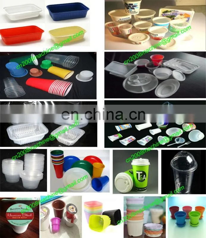 Plastic tray thermoforming food container machine