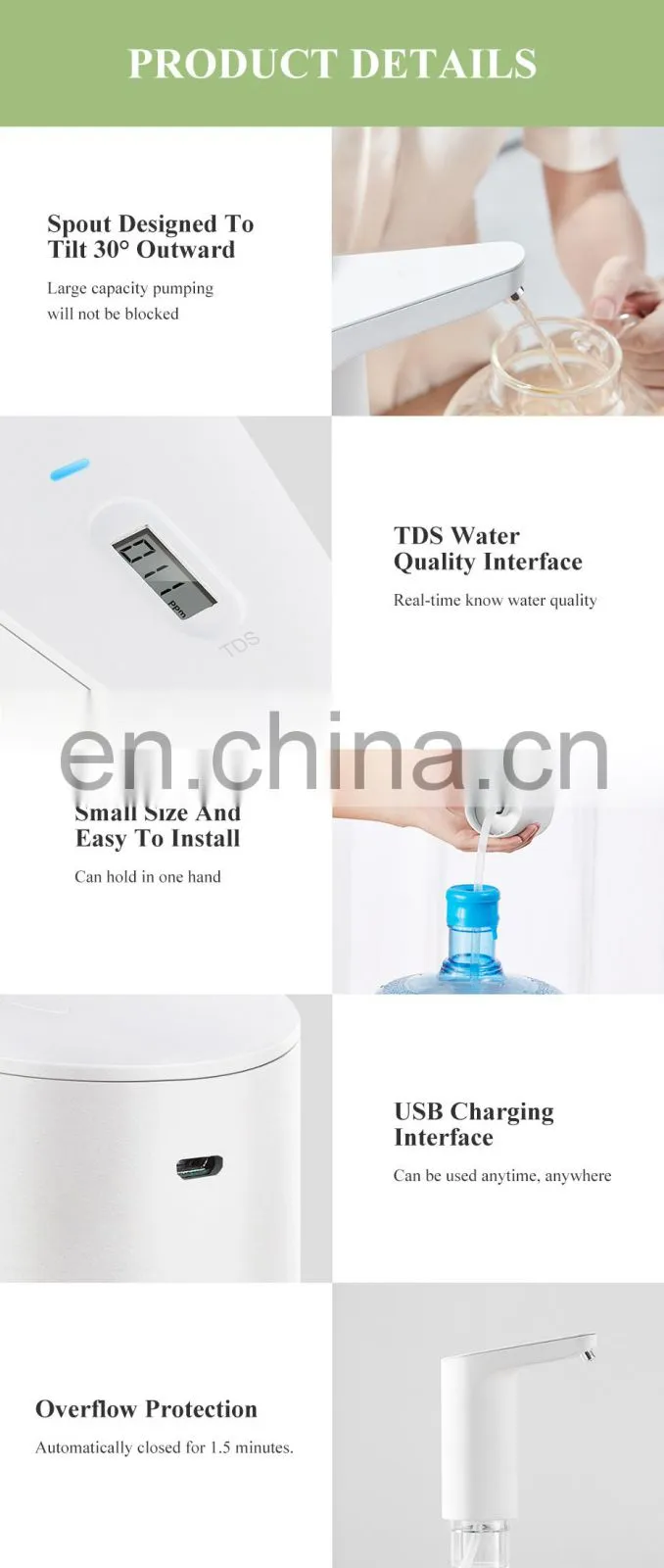Original Xiaomi Xiaolang TDS Automatic Touch Portable Water Pump Wireless USB Rechargeable Electric Dispenser