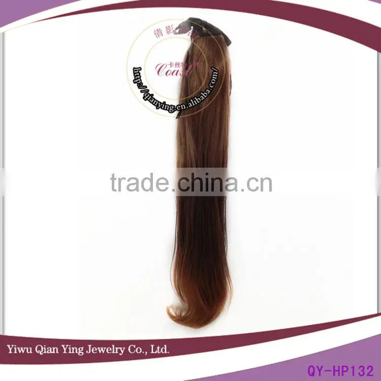 nature long brown fake synthetic hair band ponytails