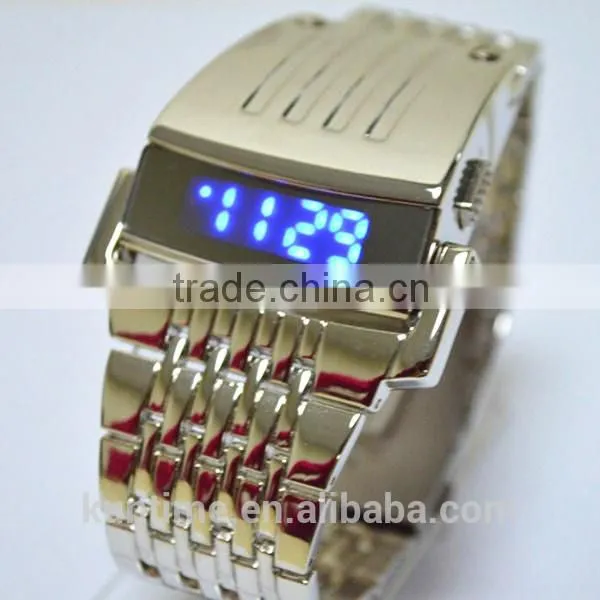 machine cat head stainless steel back metal bracelet watch lcd display