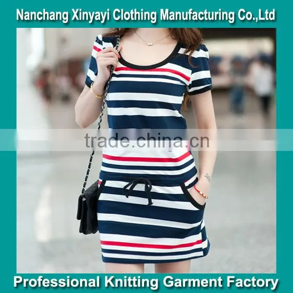 Fashion o-neck stripe short sleeved women dresses from nanchang alibaba china